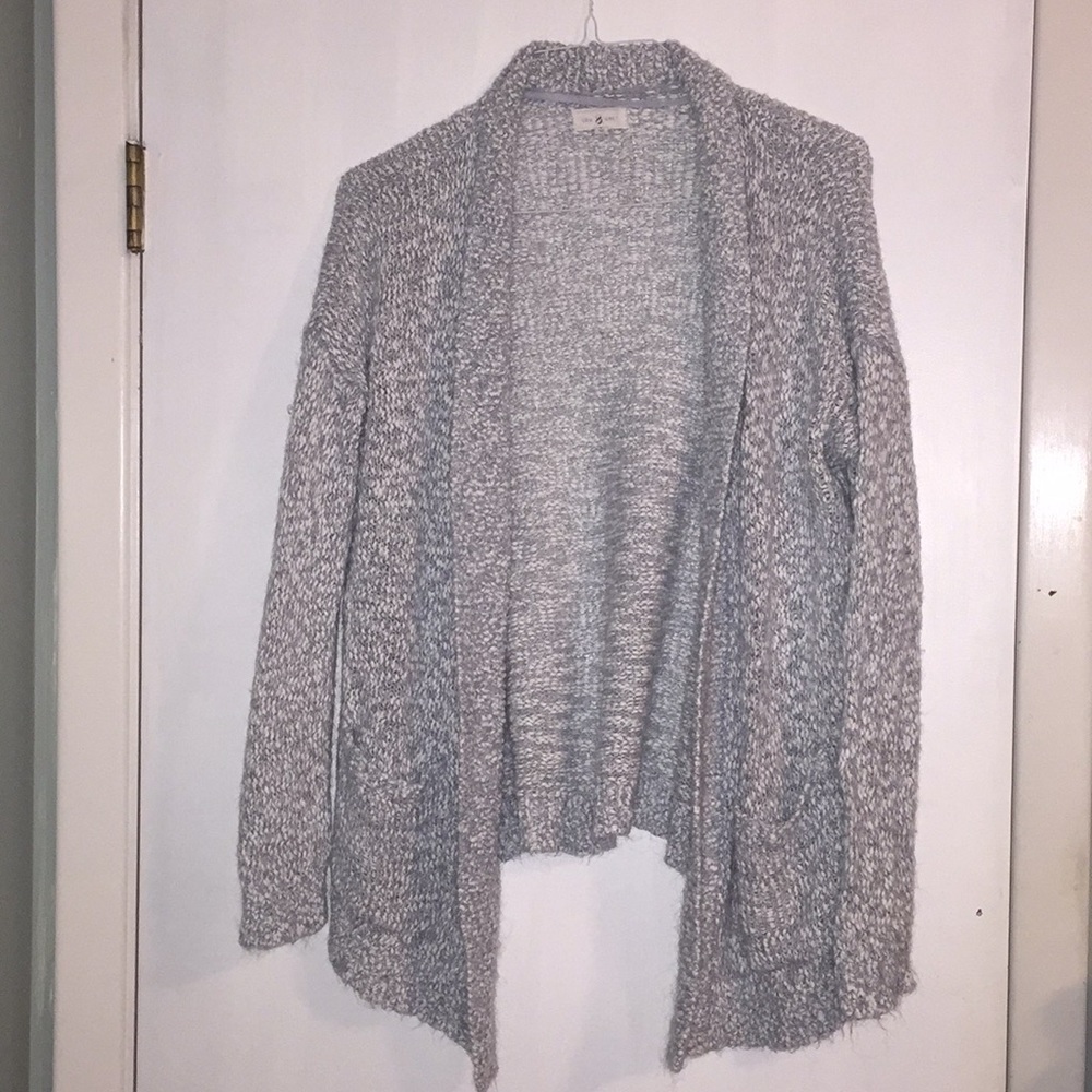 Gray and white cardigan
